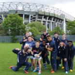 Strike a pose! The squad after warming up - with Twickenham Stadium in the background.